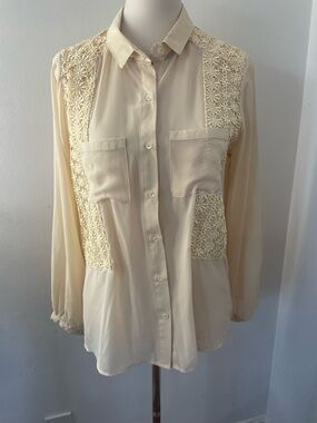 Gibson Latimer Cream Lace-Panel Button Down Shirt